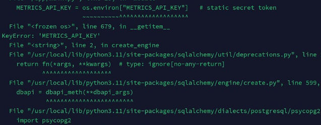 METRICS_API_KEY, psycopg2 (немного обрезал, чтобы не растягивать картинку)